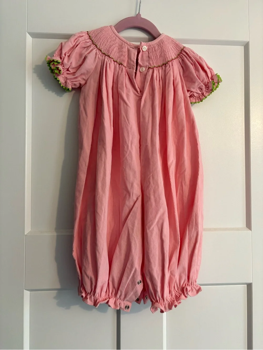 Be Mine Pink Smocked Tea Cup Sleep Sack with Green Trim